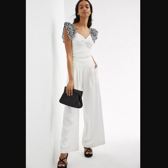 Anthropologie Ruffle-Sleeve Black & White Eyelet Top - New - 1X - Picture 3 of 7